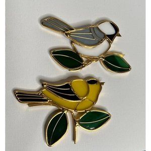 Vintage Stained Glass Goldfinch Chickadee Birds Sun-catcher Window Ornament